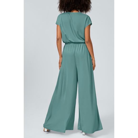 NWT Halara Canton V-Neck Short Sleeve Wide Leg Waffle Knit Jumpsuit Size L. - Picture 2 of 12